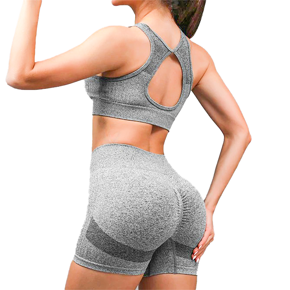 CONJUNTO SHORT PUSH UP Y TOP CON COPA GRIS OSCURO