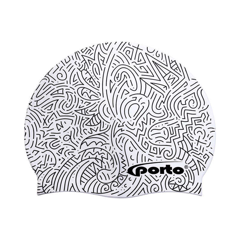 Gorro de Natacion Silicona Porto Diseño Abstracto Blanco