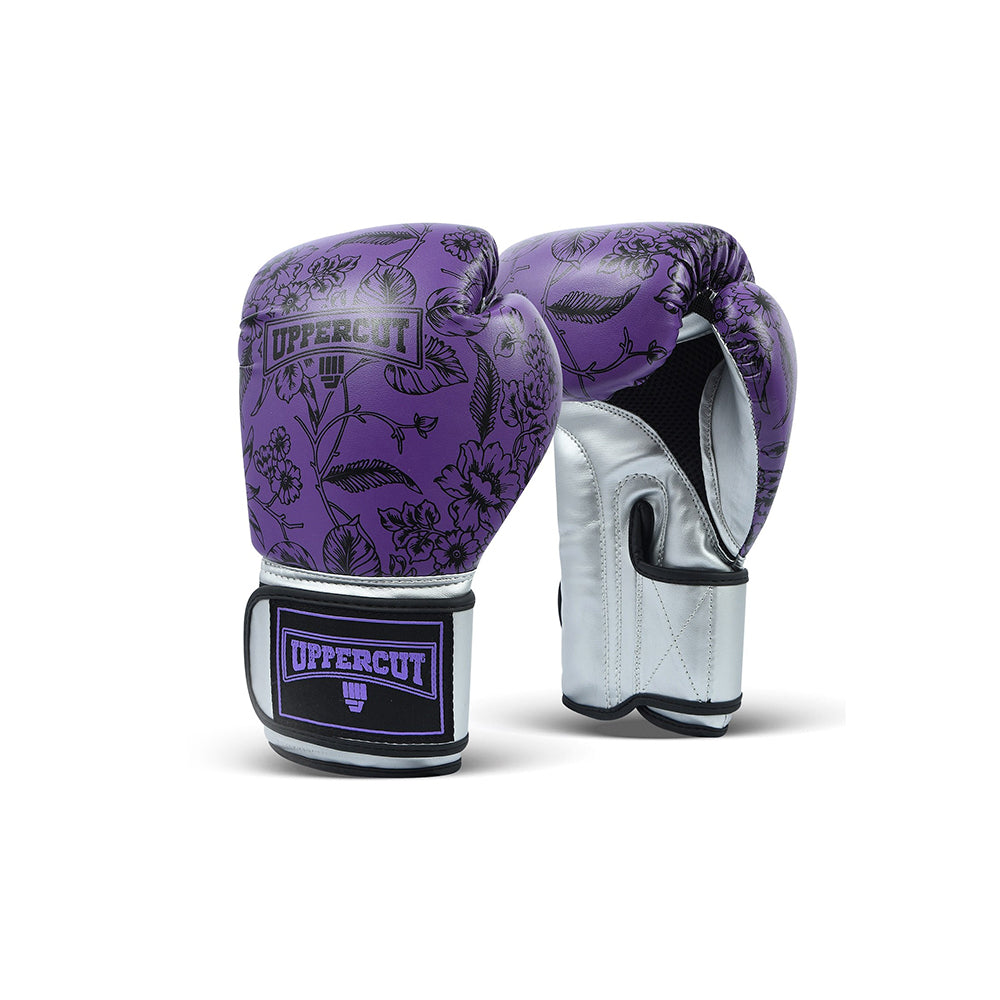 Pack UpperCut Guantes Canillera Violeta Floreado