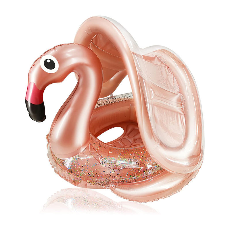 FLOTADOR 85cm CON ASIENTO Y SOMBRA DE GARZA ORO ROSA
