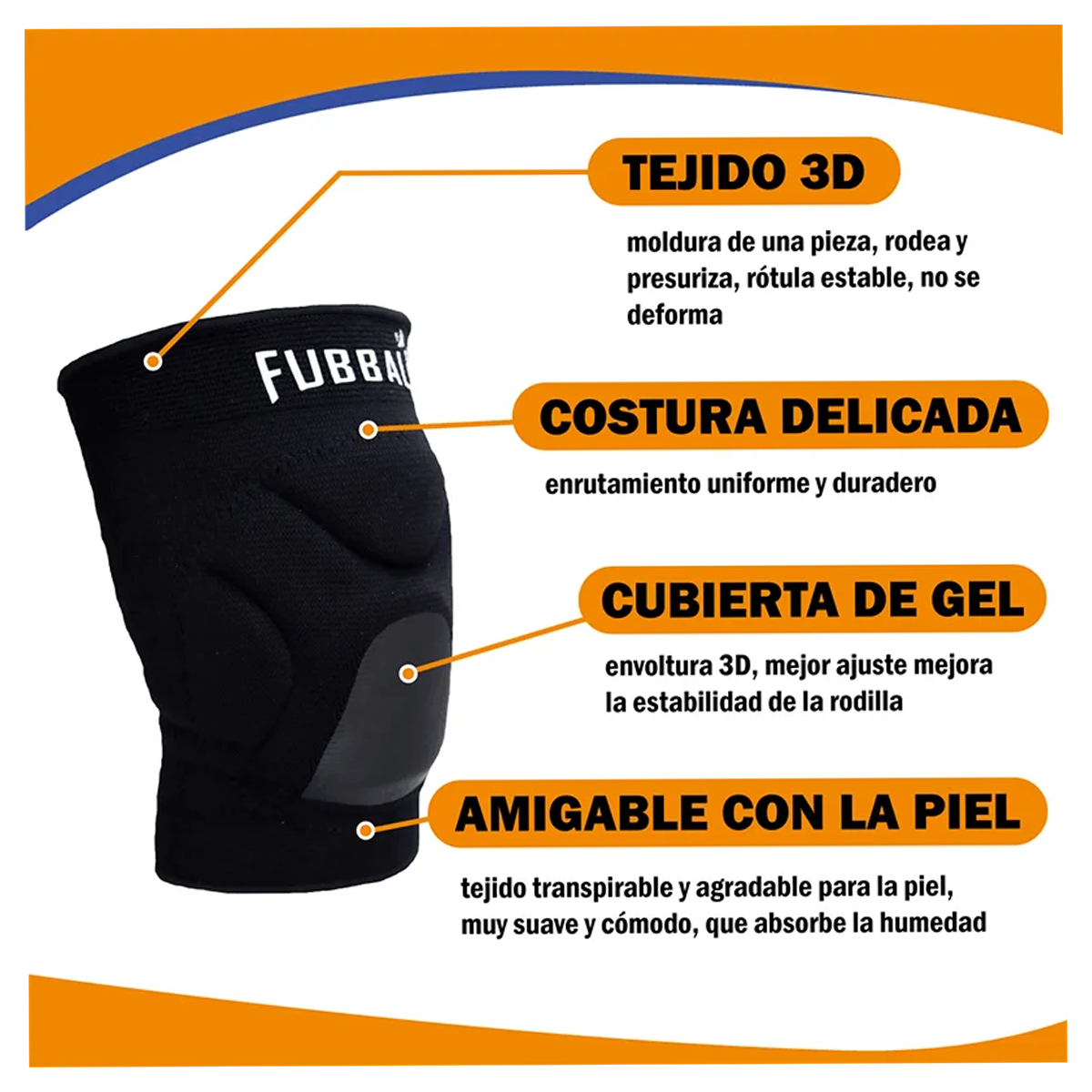 RODILLERA DE VOLEY CON GEL FUBBALL PRO PARA ADULTO