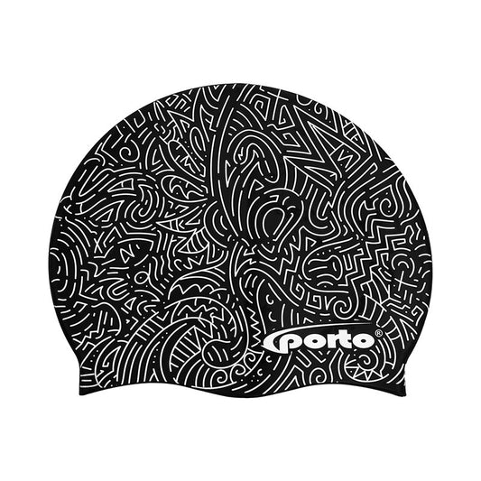 Gorro de Natación Silicona Porto Diseño Abstracto Negro