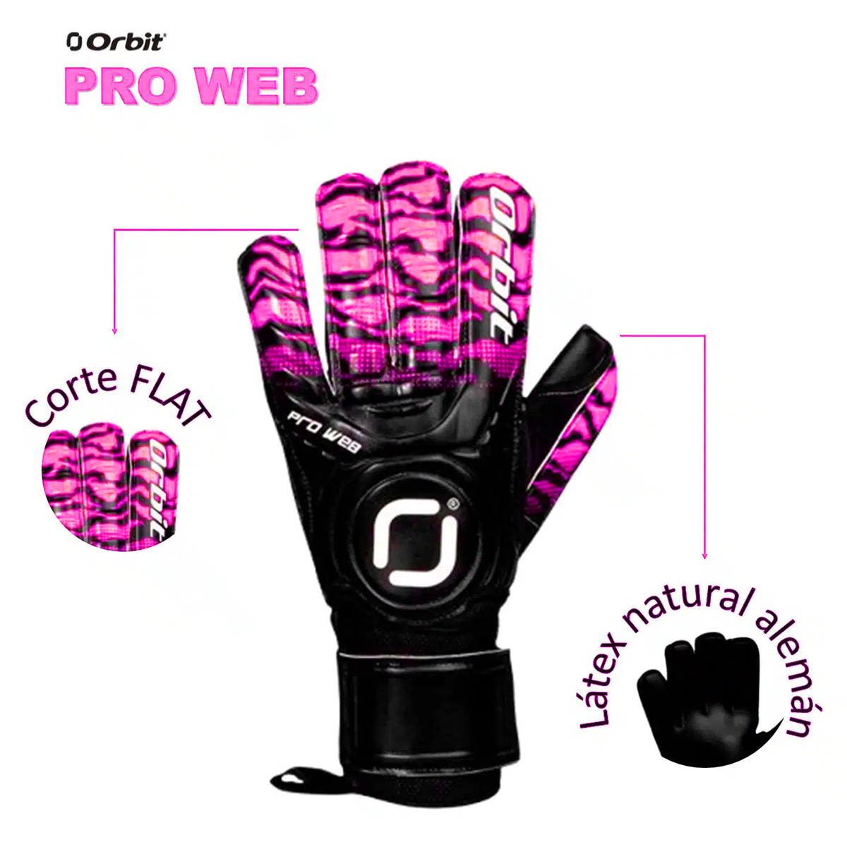 GUANTES DE ARQUERO ORBIT CON VARILLAS PRO WEB FUCSIA TALLA 9
