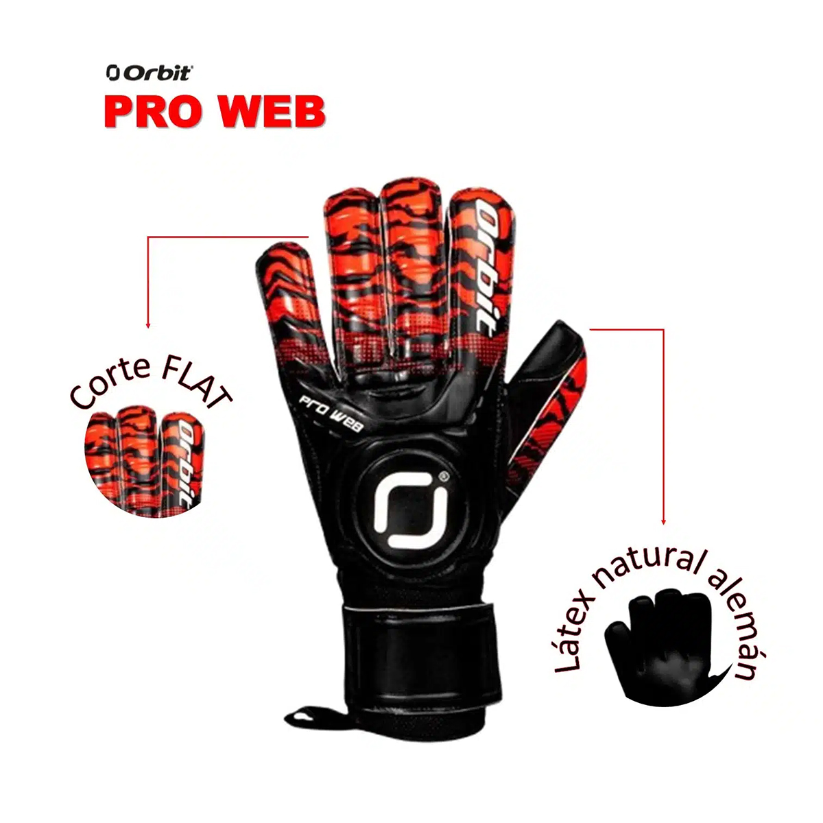 GUANTES DE ARQUERO ORBIT CON VARILLAS PRO WEB ROJO TALLA 8