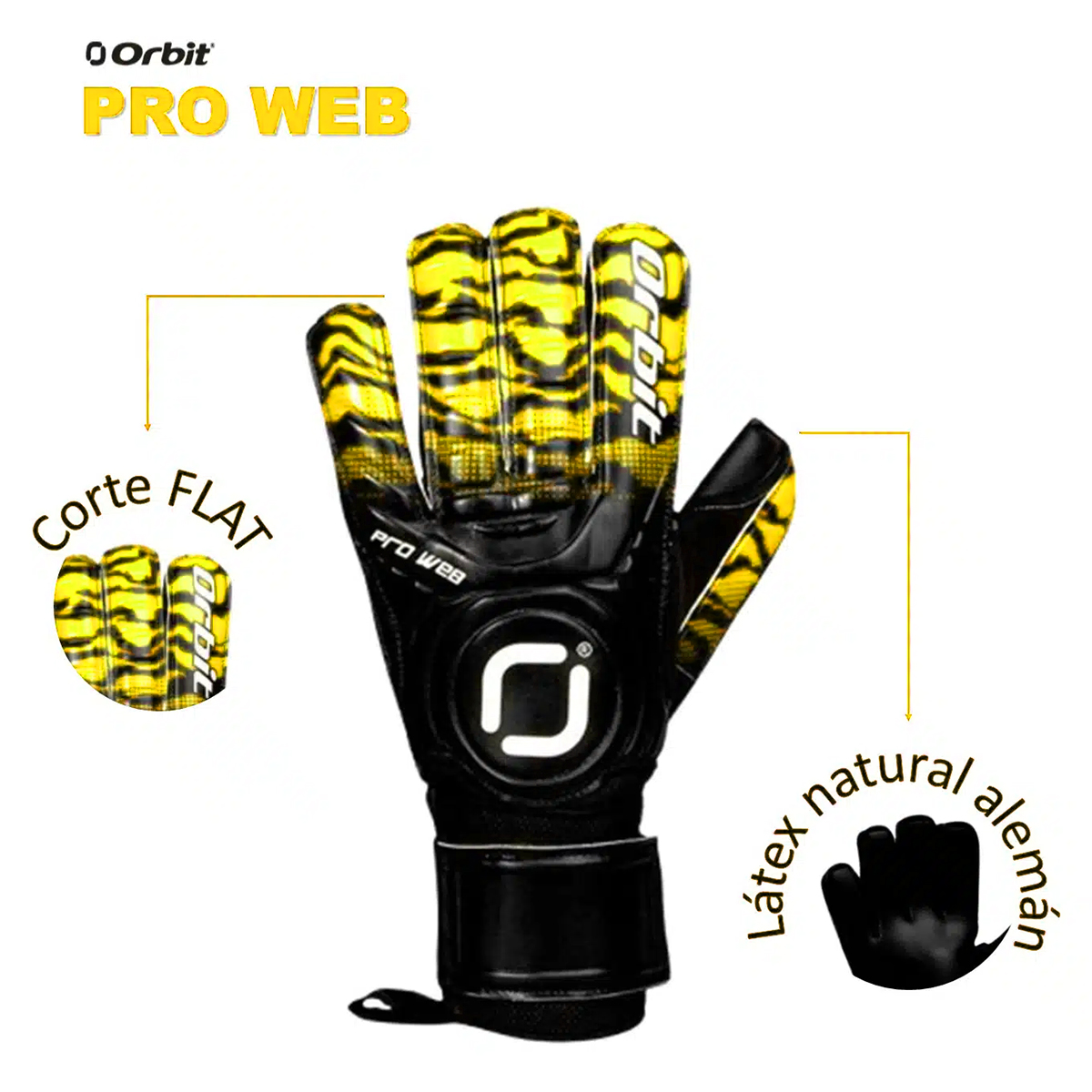 GUANTES DE ARQUERO ORBIT CON VARILLAS PRO WEB AMARILLO TALLA 10