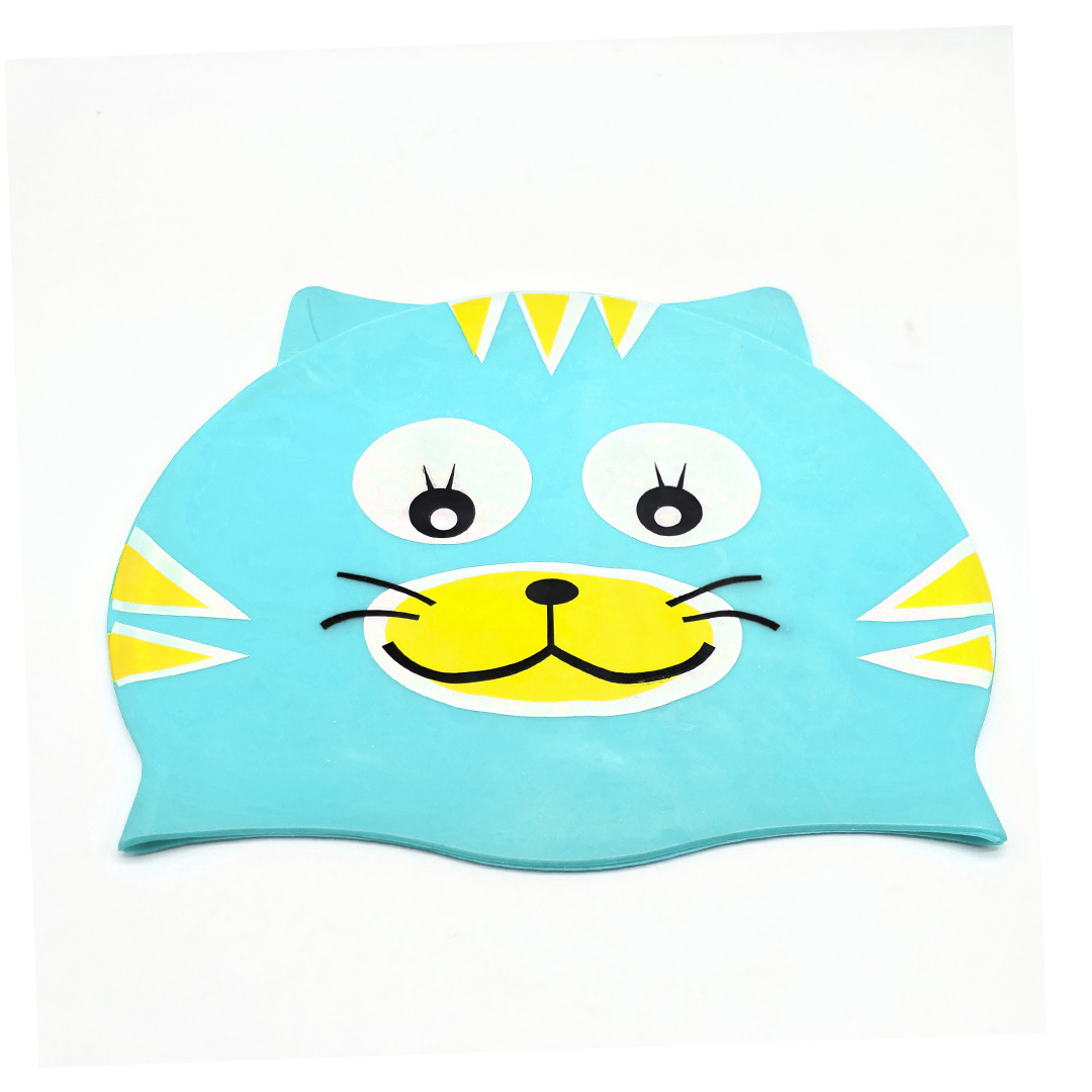 Gorro de Natacion Silicona con Diseño de Gato Celeste
