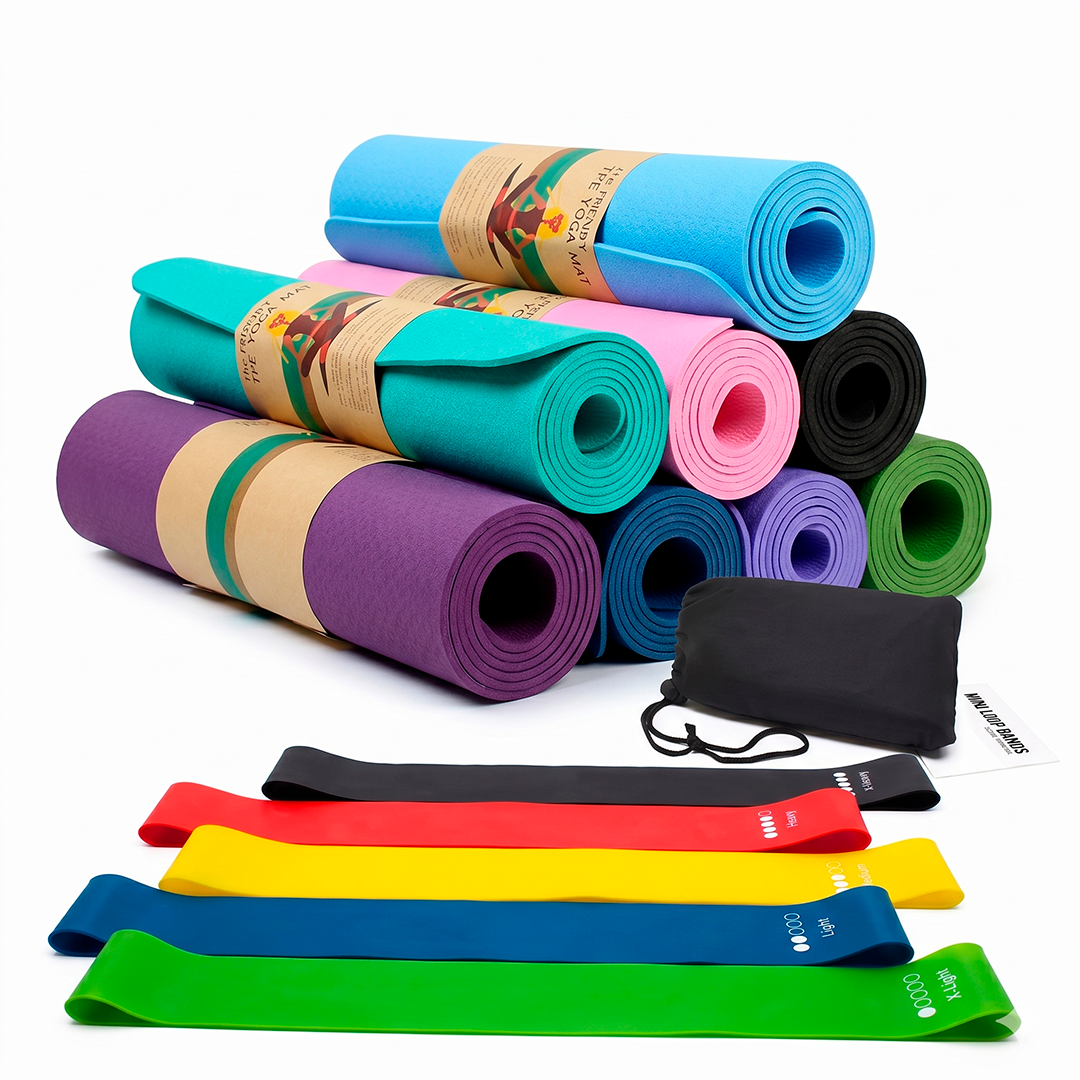 Pack Fitness Mat de Yoga 6mm + 5 bandas de latex cerradas
