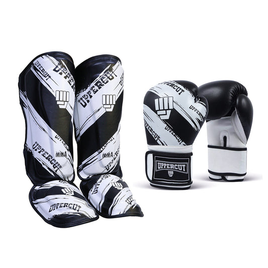 Pack UpperCut Guantes Canillera NegroBlanco