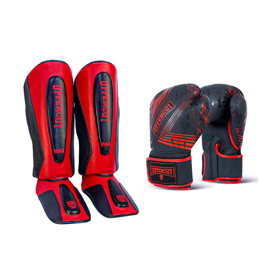 Pack UpperCut Guantes Canillera RojoNegro