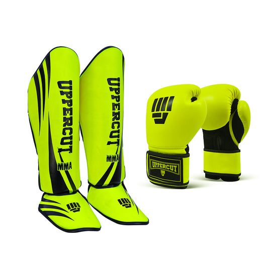 Pack UpperCut Guantes Canillera Verde Limon